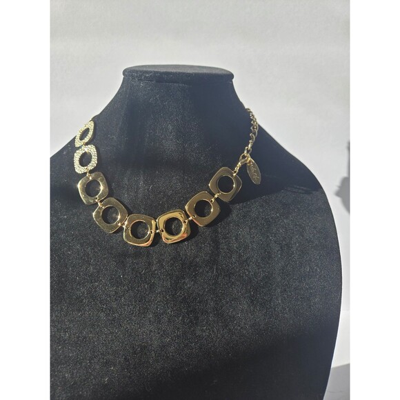 Adia Kibur Necklace Gold Tone Squares with Rhinestones Lobster Claw Clasp Adjust - Picture 2 of 7